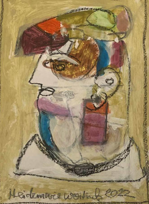 Heidemarie Woitinek, Mann mit Ohrring, 2022 <br /> Malerei auf Papier, 30 x 21 cm <br /> <strong>Startpreis 200 € </strong><br />