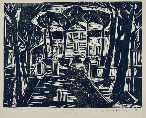 Heidi Woitinek, Groß-Klein Gutshof, 1979 <br /> Linolschnitt , 22 x 29 cm <br /> <strong>Startpreis 75 € </strong><br /><span style="color:#FF0000;"><strong> verkauft</strong></span>