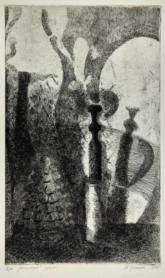 T. Gritscuk, Stilleben, 1979 <br /> Radierung, 38 x 23 cm <br /> <strong>Startpreis 120 € </strong><br />