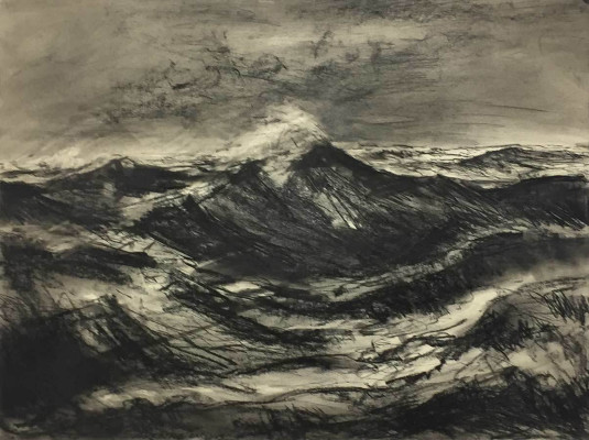 Wolfgang Reinke, Offene See, 2013 <br /> Schwarze Kreide, 51 x 68 cm, Rahmen optional 55 € <br /> <strong>Startpreis 700 € </strong><br />