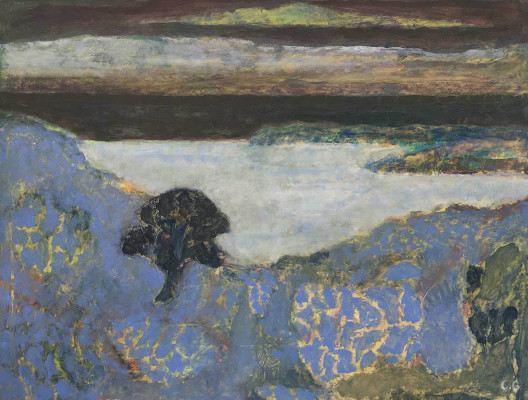 Carsten Gille, Mönchgut, 2023 <br /> Öl auf Karton, 38,2 x 50,8 cm, Rahmen optional 25 € <br /> <strong>Startpreis 750 € </strong><br />