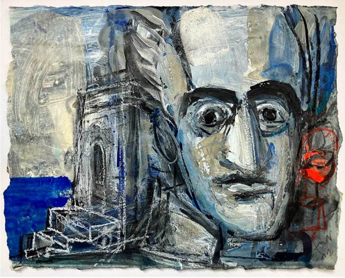 Ellen Fuhr,» …schon seh ich das Land«, J. W. Goethe, 2012 <br /> Acryl auf Karton, 26 x 33 cm, Rahmen optional 10 € <br /> <strong>Startpreis 220 € </strong><br />