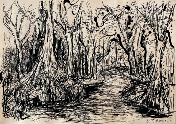 Doris Leue, Alte Oder, 2020 <br /> Feder / Tusche, 30 x 42 cm, Rahmen optional 35 € <br /> <strong>Startpreis 400 € </strong><br />