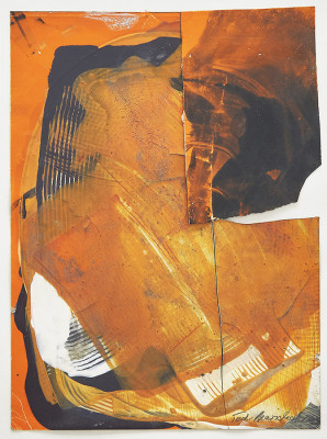 Ted Marschall, Gomba, 2009 <br /> Collage übermalt, 40 x 30 cm, Rahmen optional 15 € <br /> <strong> Startpreis 160 € </strong>
