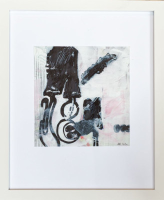 Henry Stöcker, Unterwegs, 2020 <br /> Tusche, Farbe, 16 x 15 cm, mit Rahmen <br /><strong> Startpreis 250 € </strong>