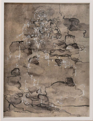 Gudrun Sailer, Wege, 2025 <br /> Tusche auf Papier, 29,3 x 39,8 cm, Rahmen optional 45 € <br /><strong> Startpreis 150 € </strong>