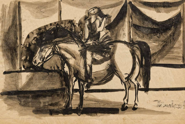 Manfred Böttcher, Zirkusreiterin, ca 1955 <br /> Tusche, mit Nachlassstempel, 35 x 52 cm <br /><strong> Startpreis 400 € </strong><br /><strong>VERKAUFT</strong>