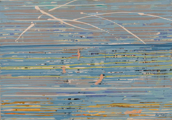 Matthias Wegehaupt, Badende unter Himmelszeichen, 2025 <br /> Öl/Acryl auf Gewebe, 70 x 100 cm, <br /><strong> Startpreis 2.400 € </strong>