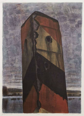 Manfred Butzmann, Grenzpfahl an der Oder, 1995 <br /> Original Offset Litho, 57/60, 70 x 50 cm, R. 80 x 60 cm <br /><strong> Startpreis 150 € </strong><br /><strong>VERKAUFT</strong>