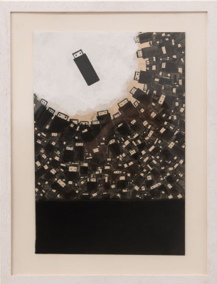 Sabine Peuckert, der chef, 2020/25 <br /> Zeichnung, Tusche, Deckweiß, 33,5 x 22,6 cm, <br /><strong> Startpreis 300 € </strong>