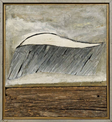 Bogdan Wojtasiak, Wolkenbruch, 1984 <br /> Collage, 57 x 50 cm, Rahmen incl. <br /><strong> Startpreis 500 € </strong>