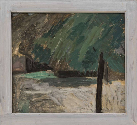 Klaus Roenspieß, Leussow, 1976 <br /> Öl auf Leinwand, 36,5 x 40,5 cm, <br /><strong> Startpreis 1.100 € </strong>