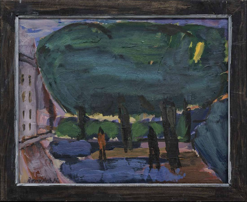 Klaus Roenspieß, Promenade, 1995 <br /> Öl auf Leinwand, 34 x 43 cm, <br /><strong> Startpreis 1.200 € </strong>