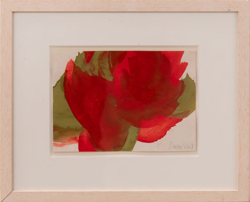 Monika Meiser, Rot floral, 2024 <br /> Pigment/Acryl auf Papier, 13 x 18,5 cm, Rahmen optional 15 € <br /><strong> Startpreis 180 € </strong>