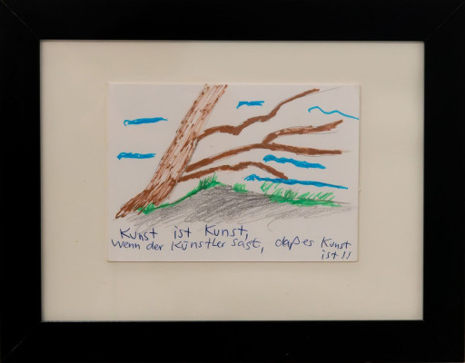 NÄNZI (Sybille ) Reichert, Kunst ist Kunst, 2010 <br /> diverse Stifte auf Karton, 10,5 x 15 cm, Rahmen inkl. <br /><strong> Startpreis 110 € </strong>
