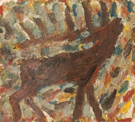 Ingmar Bruhn, ohne Titel (Hirsch), 2016-25 <br /> Öl auf Leinwand, 100 x 110 cm, <br /><strong> Startpreis 2.000 € </strong>