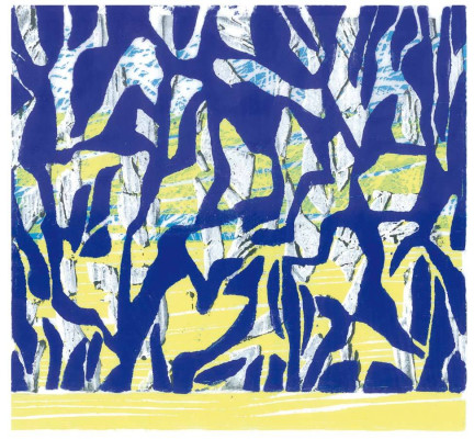 Marion Stille, Verflechtung, 2025 <br /> Farbholzschnitt, 23 x 30 cm, Rahmen optional 30 <br /><strong> Startpreis 80 € </strong>