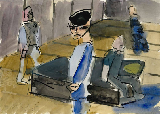 Christian Ulrich, Vier, 2025 <br /> Acryl, Aquarell, Tusche auf Papier, 29,7 x 42 cm, Rahmen optional 60 <br /><strong> Startpreis 500 € </strong>