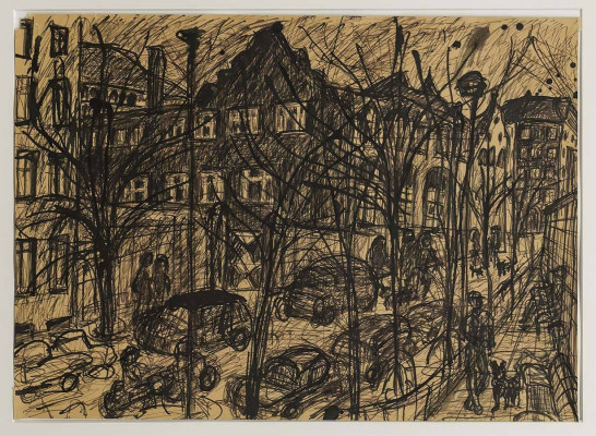 Doris Leue, Milastraße / Berlin, 2008 <br /> Feder/ Tusche, 29,5 x 41 cm, <br /><strong> Startpreis 350 € </strong>