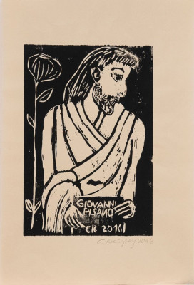Carin Kreuzburg, Giovanni Pisano, 2016 <br /> Holzschnitt, 37 x 25 cm, <br /><strong> Startpreis 50 € </strong>