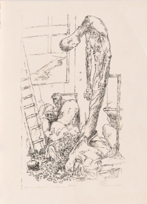 Fritz Cremer, Kleines Unglück...im Atelier, 1987 <br /> Lithografie, 53 x 39 cm, beschädigt <br /><strong> Startpreis 80 € </strong><br /><strong>VERKAUFT</strong>