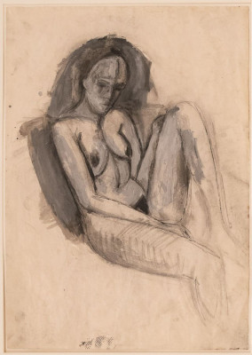 Lothar Böhme, Sitzender Akt, 2014 <br /> Mischtechnik, 59 x 42 cm, R. 85 x 61 cm <br /><strong> Startpreis 800 € </strong>