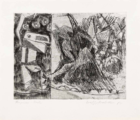 Wolfgang Frankenstein, Komputer-Rock, 1984 <br /> Radierung, 24,5 x 31,5 cm, <br /><strong> Startpreis 140 € </strong>