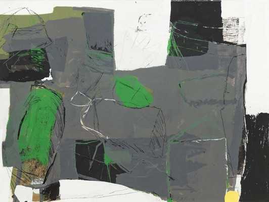 Joachim Böttcher , Graugrüne Landschaft, 1996 <br /> Siebdruck, 9 Farben, 60 x 80 cm, 7/30 <br /><strong> Startpreis 950 € </strong>