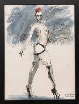 Christian Badel, Muse four Majestic, 2025 <br /> Tuschzeichnung, Aquarell, 20,7 x 42 cm, Rahmen optional 10 € <br /><strong> Startpreis 180 € </strong>