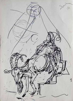 Dieter Goltzsche, Ziege, 1987 <br /> Rohrfeder, Tusche, 28 x 20 cm, <br /><strong> Startpreis 350 € </strong>
