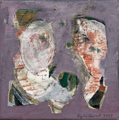 Regina Conrad, Literarisches Gespräch, 2025 <br /> Eitempera auf Leinwand, 20 x 20 cm, <br /><strong> Startpreis 200 € </strong> <br /><strong>VERKAUFT</strong>