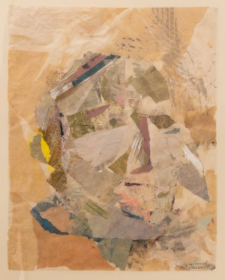 Regina Conrad, Nach kurzer Begegnung mit M.M., 2024 <br /> Collage, 43,5 x 35 cm, <br /><strong> Startpreis 360 € </strong>