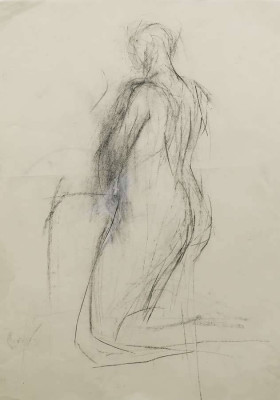 Sylvia Hagen, o.T. (Akt knieend), 2020 <br /> Kohle, 41 x 58 cm, <br /><strong> Startpreis 200 € </strong>