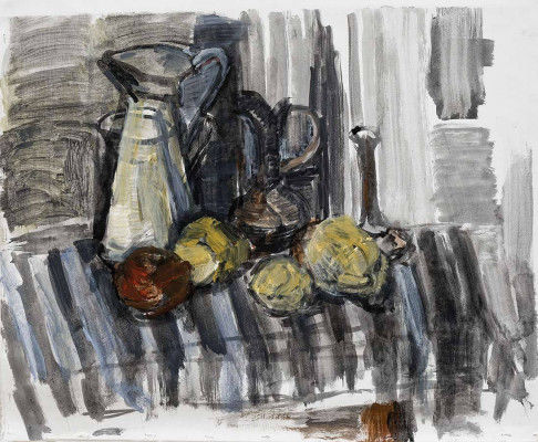 Martin Enderlein, Stlleben mit Quitten, 2025 <br /> Acryl auf Leinwand, 60 x 74 cm, mit Rahmen <br /><strong> Startpreis 900 € </strong