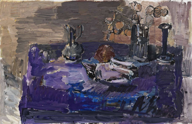 Martin Enderlein, Stilleben, die Krähe, 2025 <br /> Acryl auf Leinwand, 75 x 115 cm, mit Rahmen <br /><strong> Startpreis 1.200 € </strong>