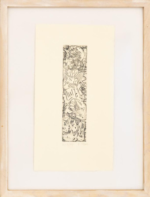 Petra Flierl, Geist, 2007 <br /> Radierung, 21 x 5 cm, Rahmen optional 10 € <br /><strong> Startpreis 120 € </strong>