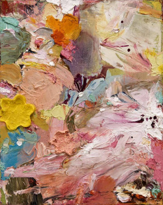 Susanne Pliet, Vergiß mein nicht, 2025<br /> Öl auf Leinwand, 30 x 24 cm <br /><strong> Startpreis 250 € </strong>