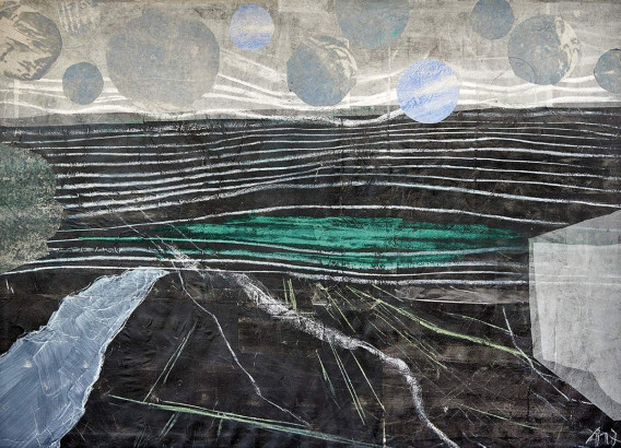 Das unendliche Wandern – Zeichen (zur Winterreise) · 2017<br/>
Mischtechnik auf Papier · 72 x 100 cm