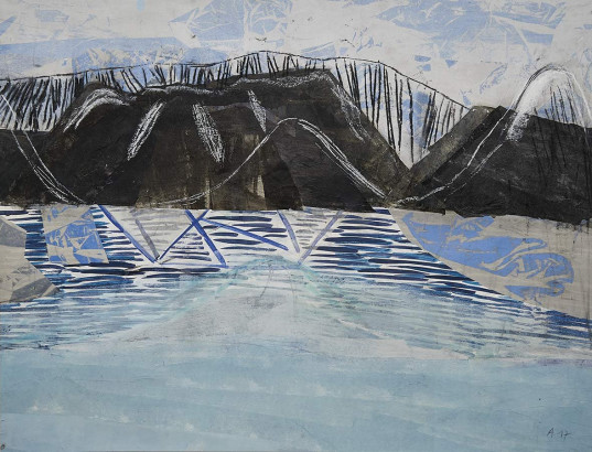 Das unendliche Wandern – Abschied (zur Winterreise) · 2017<br/>
Mischtechnik auf Papier · 74 x 97 cm