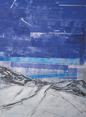 Das unendliche Wandern – Abend (zur Winterreise) · 2017/18<br/>
Mischtechnik auf Papier · 120 x 70 cm