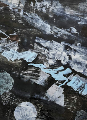 Das weiße Paradies – Gletscherspalte · 2019<br/>
Mischtechnik auf Papier · 95 x 70 cm