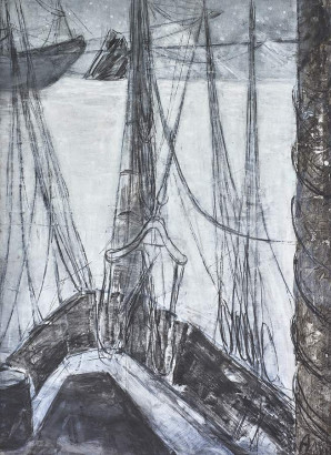 Das weiße Paradies – Passage · 2019<br/>
Mischtechnik auf Papier · 84 x 117 cm