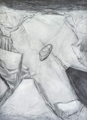 Das weiße Paradies – Eingefroren · 2019<br/>
Mischtechnik auf Papier · 83 x 116 cm