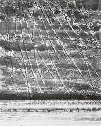 o.T. Nr. 9 aus der Serie »Eingefroren/Arktis«, 2018<br/>
Mischtechnik auf gespaltenem Karton, 21 x 17 cm