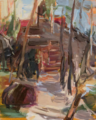 Weg hinauf, aus der Reihe Wege, 2020 <br /> Eitempera auf Leinwand, 50 x 40 cm