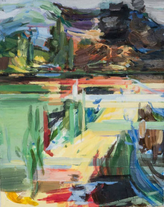 Elbe-schwarz, rot, gold,aus der Reihe Fluss, 2021 <br /> Eitempera auf Leinwand, 50 x 40 cm