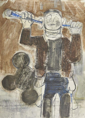 »Klangschütte«, 2019<br/>
Mischtechnik auf Papier, 70 x 50 cm